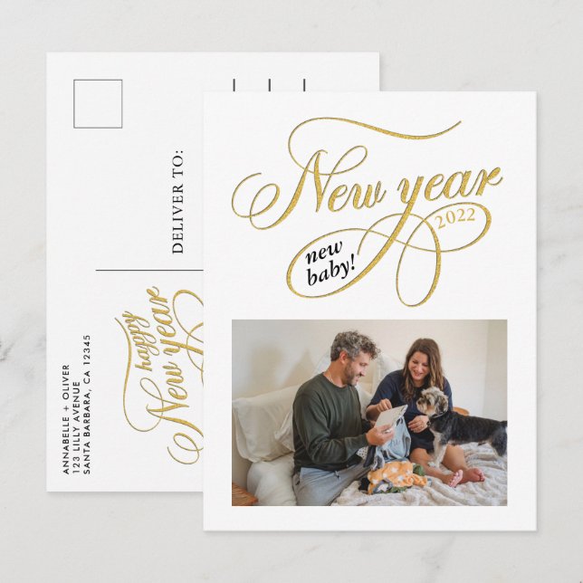 Carte Postale Faire-part Nouvel An Nouvel Enfant Grossesse  (Devant / Derrière)