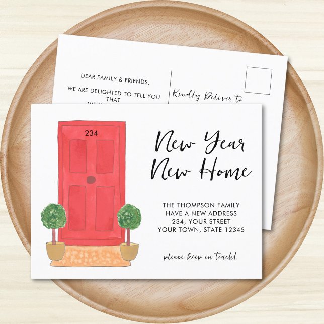 Carte Postale Faire-part Nouvel An Nouvelle maison Porte rouge Déménagement (Créateur téléchargé)