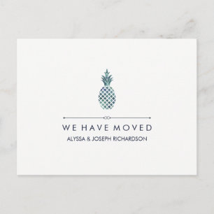 Carte Postale Faire-part Nouvelle adresse avec Aquarelle Bleue Look Ananas