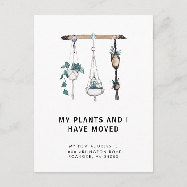 Carte Postale Faire-part Nouvelle adresse Boho accrochage Plantes en mouvem (Devant)