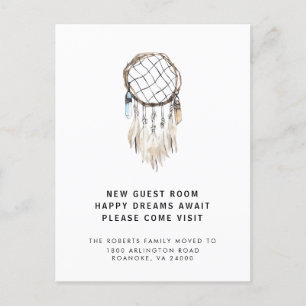 Carte Postale Faire-part Nouvelle Adresse Dreamcatcher Cristaux Plumes en M
