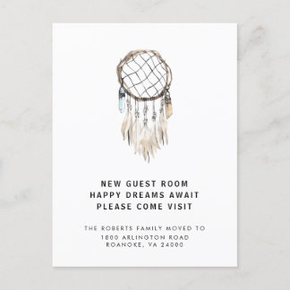 Carte Postale Faire-part Nouvelle Adresse Dreamcatcher Cristaux Plumes en M