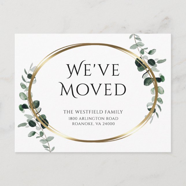 Carte Postale Faire-part Nouvelle adresse Eucalyptus Gold Metallic Moving (Devant)