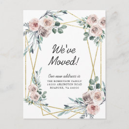 Carte Postale Faire-part Nouvelle Adresse Fleurs Rose Poussiéreux Eucalyptu