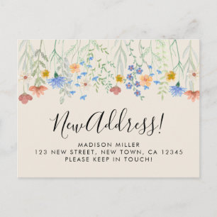 Carte Postale Faire-part Nouvelle Adresse Fleurs Sauvages Déménagement