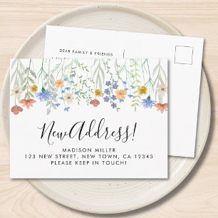 Carte Postale Faire-part Nouvelle Adresse Fleurs Sauvages Déménagement