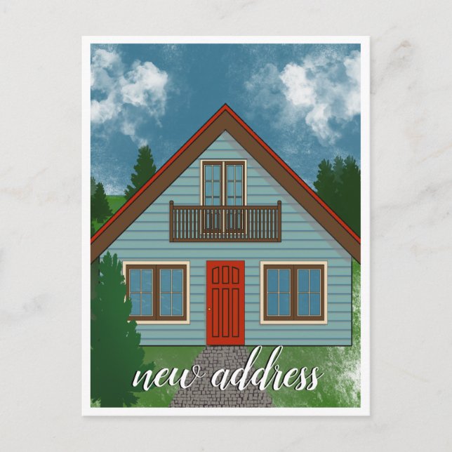 Carte Postale Faire-part Nouvelle Adresse | Maison de Campagne Bleue Porte  (Devant)