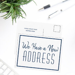 Carte Postale Faire-part Nouvelle adresse Minimaliste Marine Bleu Blanc Chi