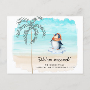 Carte Postale Faire-part Nouvelle Adresse Pingouin Mignon Plage Floride Dém