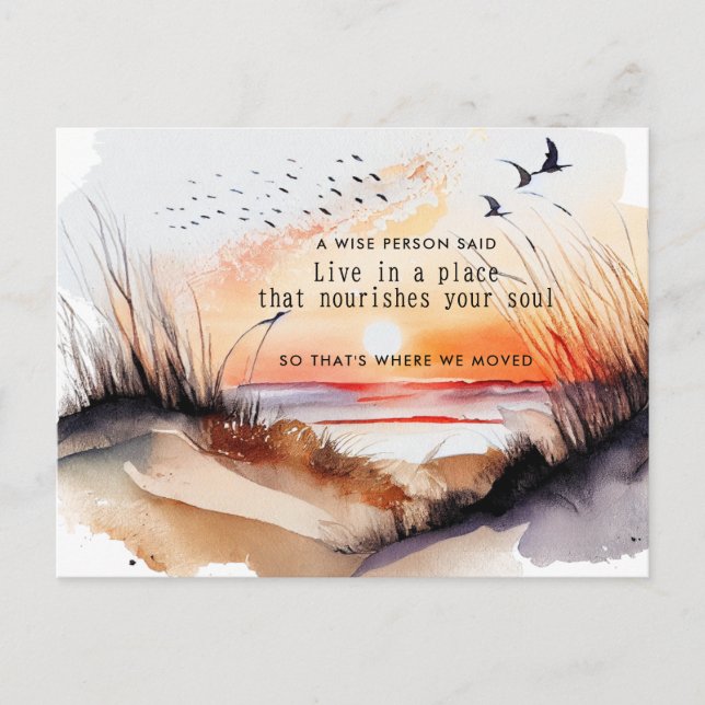 Carte Postale Faire-part Nouvelle Adresse Plage Sunset Dunes de sable Dépla (Devant)