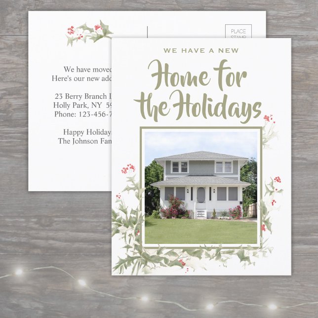 Carte Postale Faire-part Nouvelle Maison Aquarelle Holly Une Photo Adresse  (Créateur téléchargé)