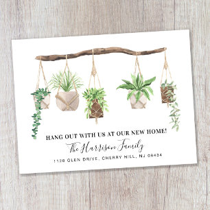 Carte Postale Faire-part Nouvelle Maison Boho Plantes Aquarelle Famille Dém