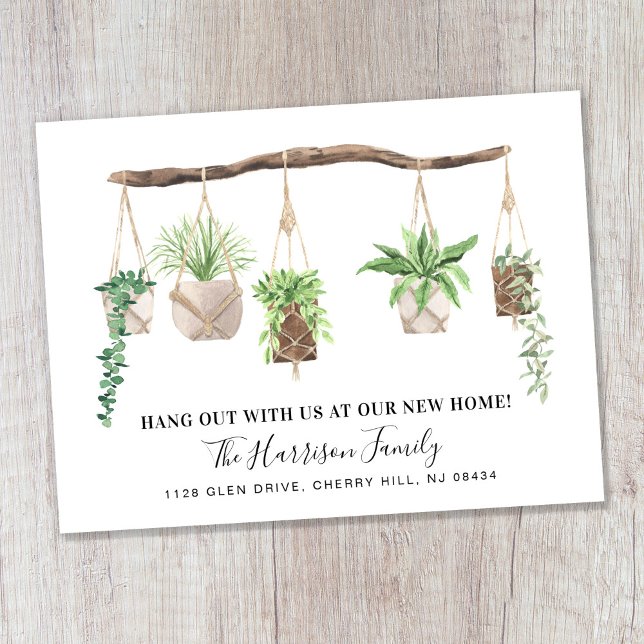 Carte Postale Faire-part Nouvelle Maison Boho Plantes Aquarelle Famille Dém (Créateur téléchargé)
