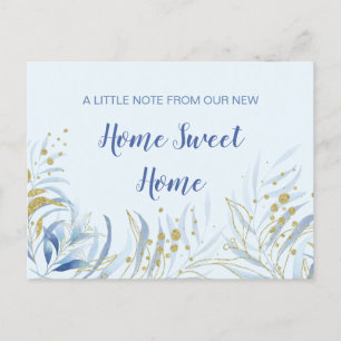 Carte Postale Faire-part Nouvelle Maison Douce Maison Aquarelle Bleue Feuil