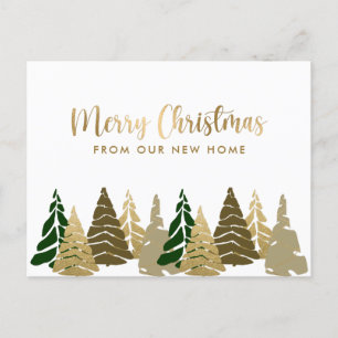 Carte Postale Faire-part Nouvelle maison Noël Arbres Gold Green Holiday Mov
