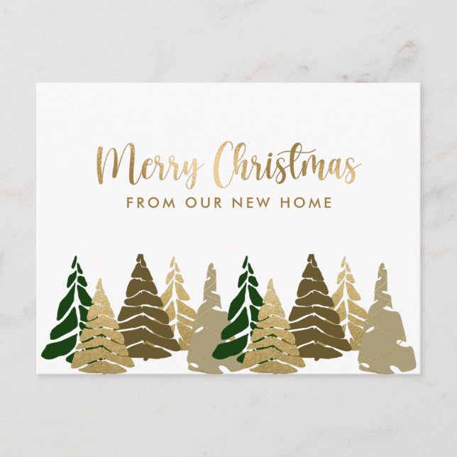 Carte Postale Faire-part Nouvelle maison Noël Arbres Gold Green Holiday Mov (Devant)