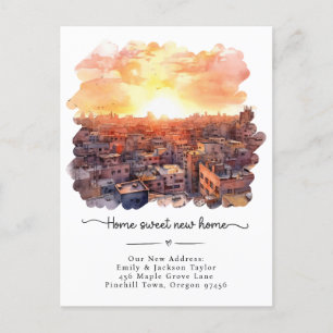 Carte Postale Faire-part Nouvelle maison - Nouvelle adresse Aquarelle Ville