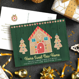 Carte Postale Faire-part Nouvelle Maison Pain d'épices Rustique Green Holid