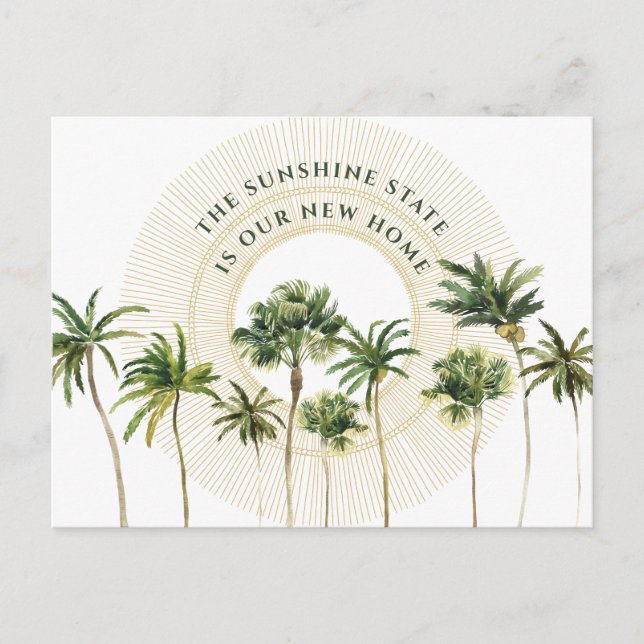 Carte Postale Faire-part Nouvelle Maison Palmiers Or Soleil État Ensoleillé (Devant)