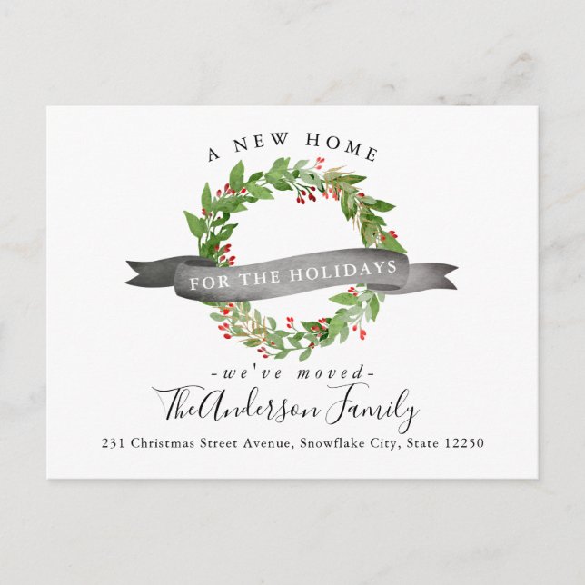 Carte Postale Faire-part Nouvelle maison pour les fêtes Noël Wreath Moving (Devant)