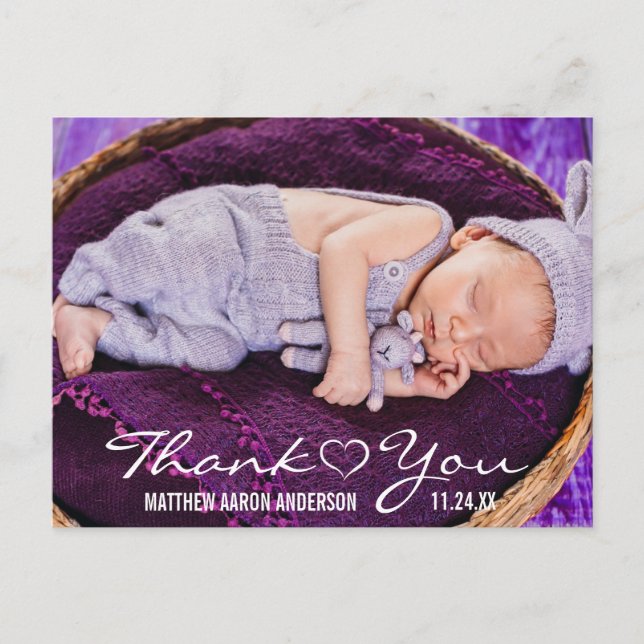 Carte Postale Faire-part Nouvelle Naissance Photo Moderne Merci Coeur (Devant)