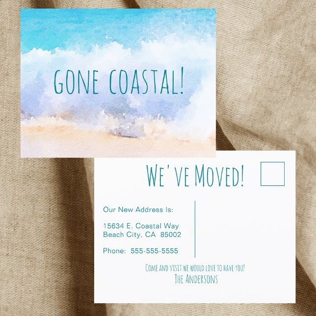Carte Postale Faire-part Nouvelle Vague Maison Côtière Sur La Plage Aquarel (Créateur téléchargé)