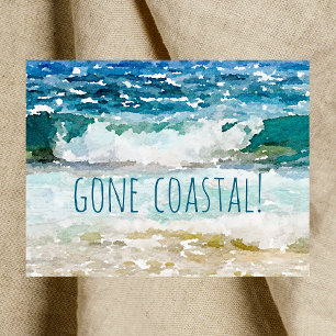Carte Postale Faire-part Nouvelle Vague Maison Côtière Sur La Plage Aquarel