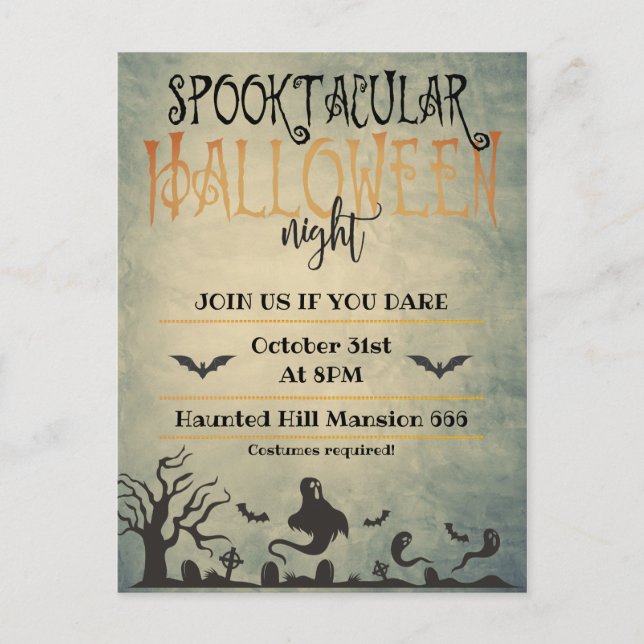 Carte Postale Faire-part Nuit effrayante d'Halloween (Devant)