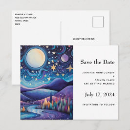 Carte Postale Faire-part Nuit lunaire Big Moon Mariage paysage