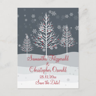 Carte Postale Faire-part Nuit neigeuse et arbres d'hiver Sauvez la date