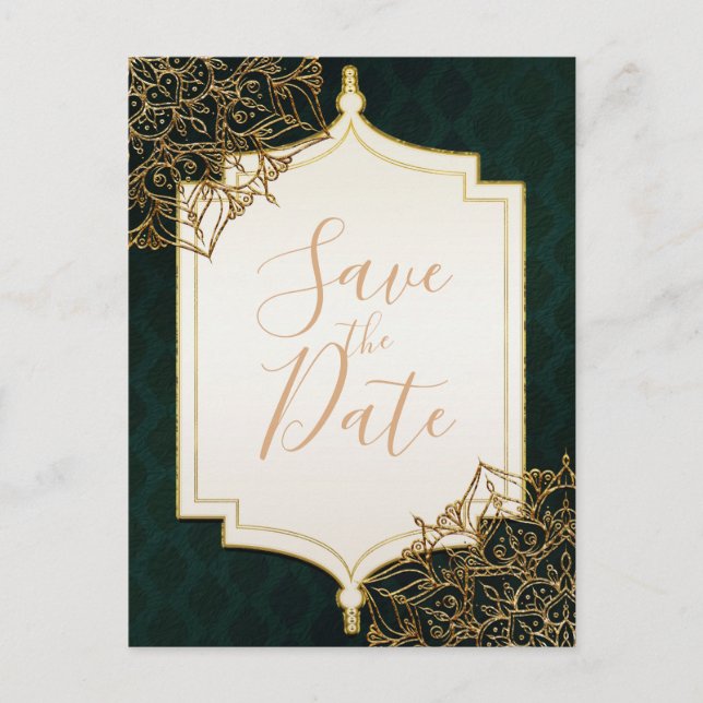 Carte Postale Faire-part Nuits arabes marocaines vertes et dorées Enregistr (Devant)
