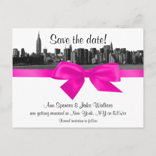 Carte Postale Faire-part NYC large Skyline Etched BW Hot Pink Enregistrer l