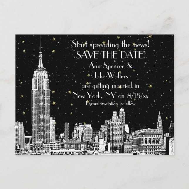 Carte Postale Faire-part NYC Skyline 01 Etched do-it-yourself BG Starry Enr (Devant)