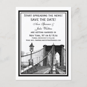 Carte Postale Faire-part NYC Skyline Brooklyn Bridge #2 Enregistrer la date