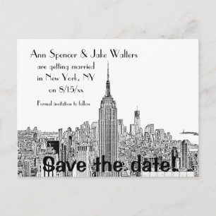 Carte Postale Faire-part NYC Skyline ESB Top of the Rock Etch Save Date 2