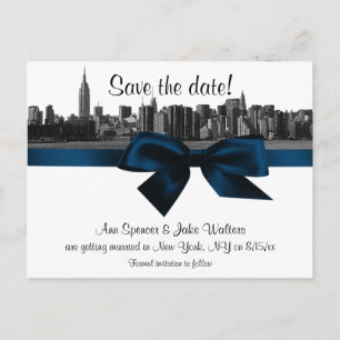 Carte Postale Faire-part NYC Skyline large gravé BW Bleu marine Enregistrer