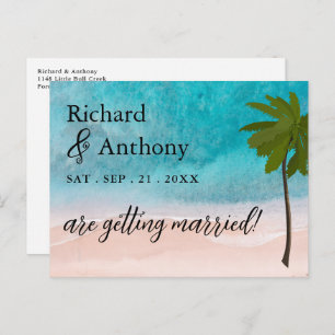 Carte Postale Faire-part Ocean Beach Palm Tree Mariage Enregistrer La Date