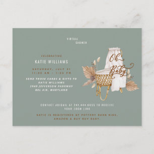 Carte Postale Faire-part Oh Baby Boho Bassinet Sage Douche Virtuelle