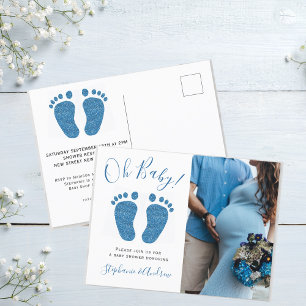 Carte Postale Faire-part Oh Baby Couples Photo Baby shower du garçon