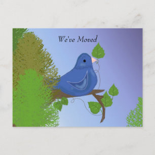Carte Postale Faire-part Oiseau bleu sur une succursale Nouvelle adresse