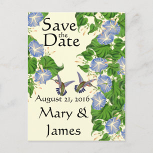 Carte Postale Faire-part Oiseaux Colibris Fleurs Floral Enregistrer Date