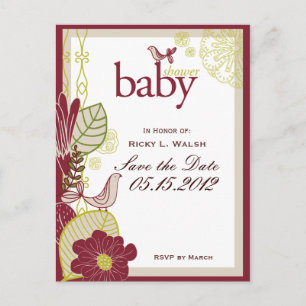 Carte Postale Faire-part Oiseaux et fleurs