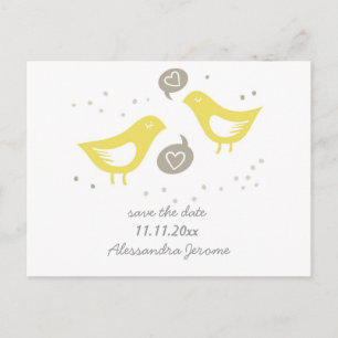 Carte Postale Faire-part oiseaux jaunes parlant d'amour std horizontal