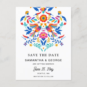 Carte Postale Faire-part Oiseaux Mexicains Otomi Fleur Fête Économisez La D