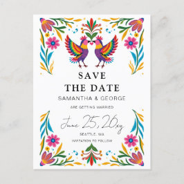 Carte Postale Faire-part Oiseaux Mexicains Otomi Floral Fiesta Enregistrer 