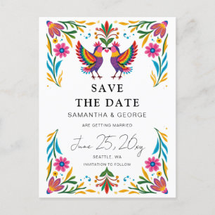 Carte Postale Faire-part Oiseaux Mexicains Otomi Floral Fiesta Enregistrer 