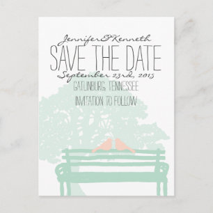Carte Postale Faire-part Oiseaux sur un banc de parc Mariage Enregistrer la