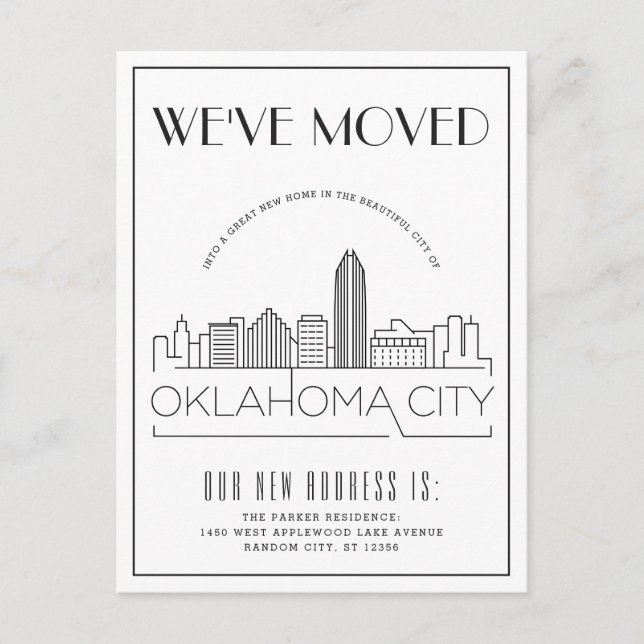 Carte Postale Faire-part Oklahoma City Déco moderne | Changement d'adresse (Devant)