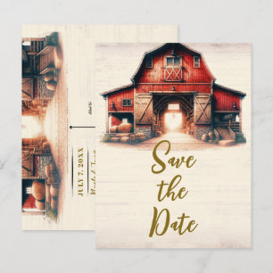 Carte Postale Faire-part Old Red Barn Rustic Mariage campagnard Enregistrer