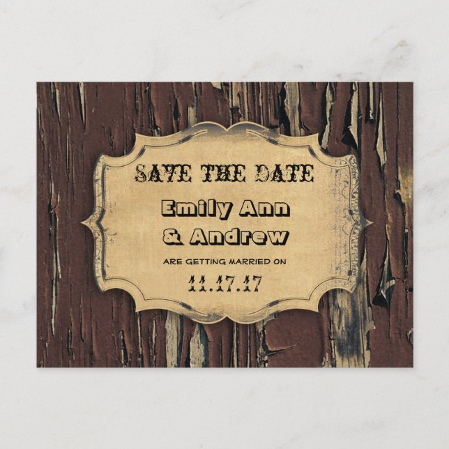 Carte Postale Faire-part Old Wood Country Chic Enregistrer la date (Devant)
